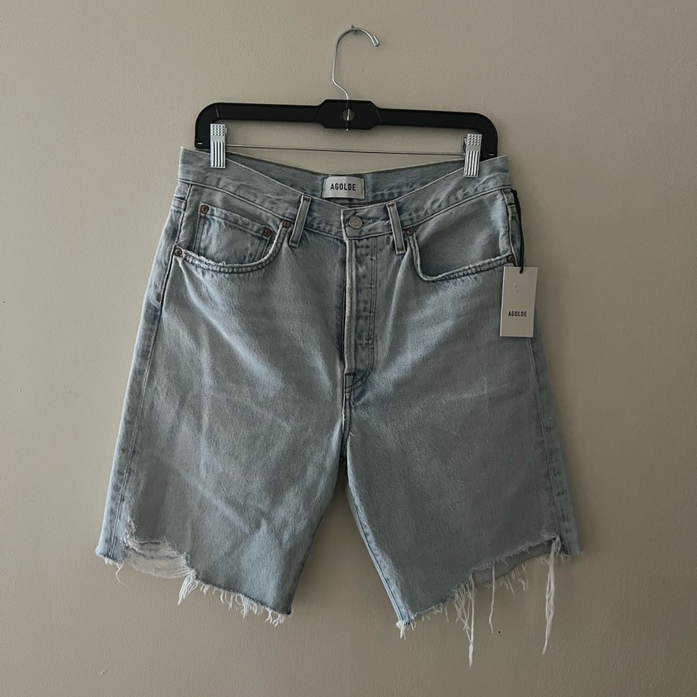 Agolde Men's Faded Blue Frayed Denim Shorts